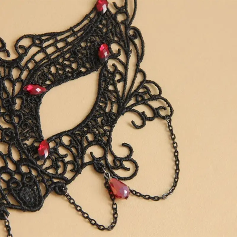 Demi-masque pour les yeux en dentelle 39BB, avec chaîne, pour femmes, Cosplay, bals promo, masque pour les yeux en dentelle