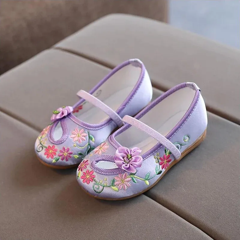 LZH Traditional Style Flats Ethnic Dance Vintage Hanfu Soft Shoes Children For Chinese Girl Embroidered Floral Cloth Shoes