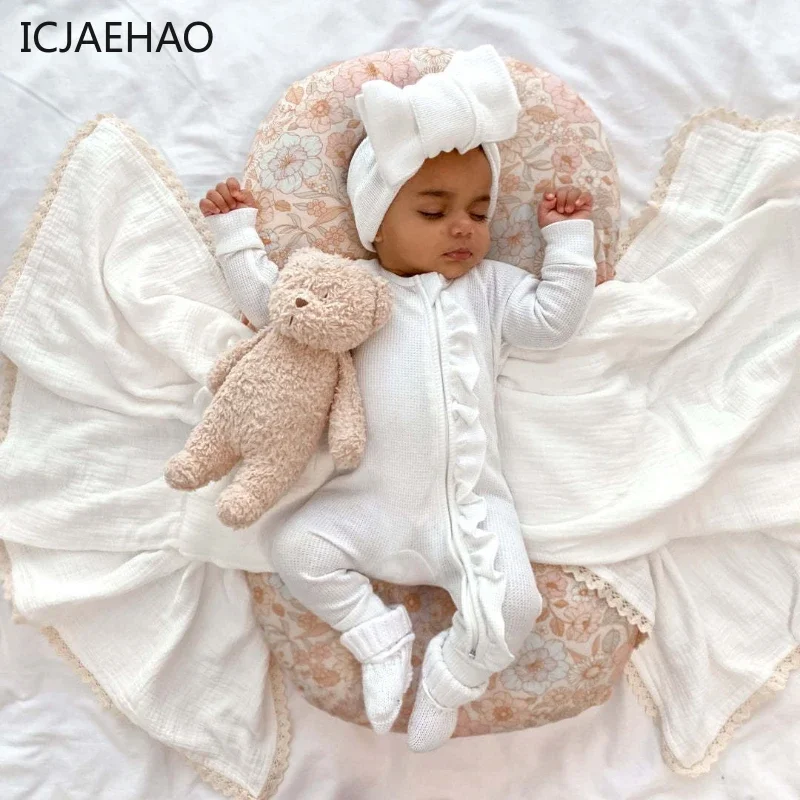 ICJAEHAO Newborns Girl Baby Jumpsuit Autumn Outfit Matching Long-Sleeved Foot Knitted Stretch Wafflet Jumpsuits Overalls Clothes