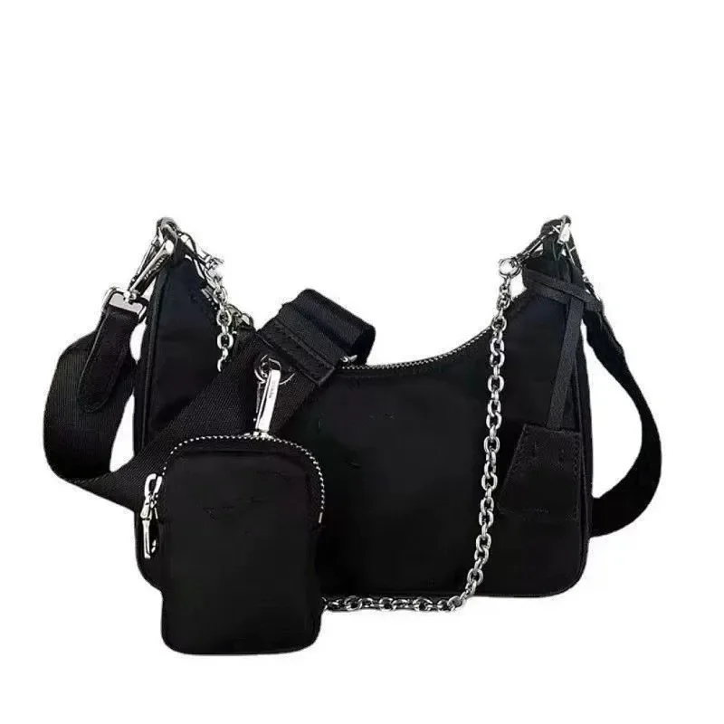 Casual Nylon Waterproof Women Shoulder Hobo Bags Fashion Cool Black Chain Decolr Armpit Crossbody With Small Purse