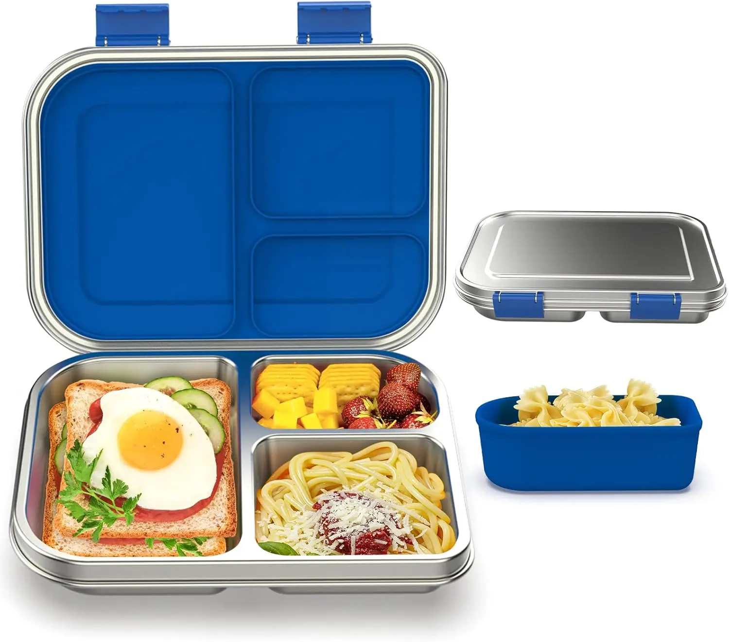 

Kids Stainless Steel Bento Box, 3 Compartments Leak-Proof Lunch Container for School Office, Dishwasher Safe Blue