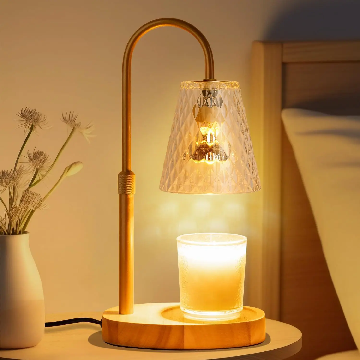 Flameless Wax Melt Warmer Lamp Glass Shade Retro Aroma Candle Light Desk Decor Vintage Scented