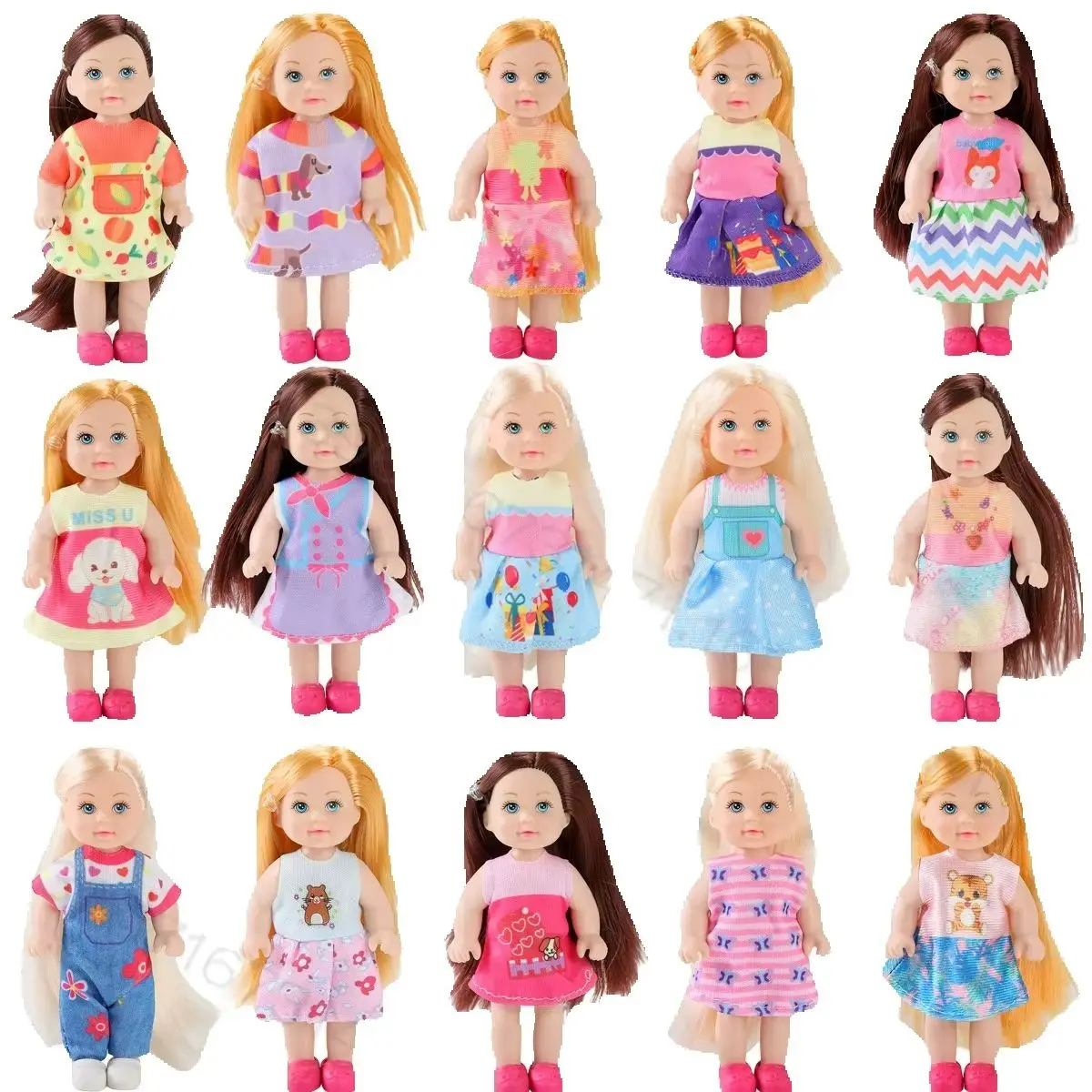 10 Pcs/Set Random Fashion Cute Dress Clothes for 4.5inch 12cm Mini Dolls Colorful Pattern Baby Doll Kids Girls Toys
