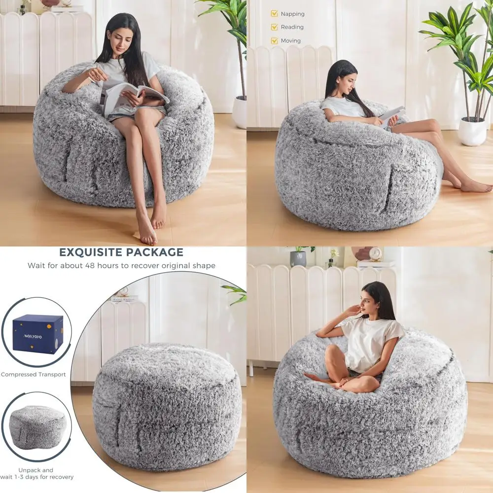 

Large 3ft Adult Bean Bag Chair with Foam Filling, Ultra Soft Fur, Machine Washable Cover, Ideal for Living Room and Bedroom