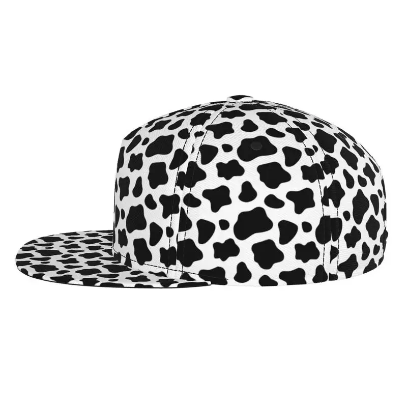 Black White Cow Spots Print Snapback Hat Men Women Flat Bill Hat Baseball Caps Adjustable Hip Hop Flat Brim Sun Cap Trucker Hats