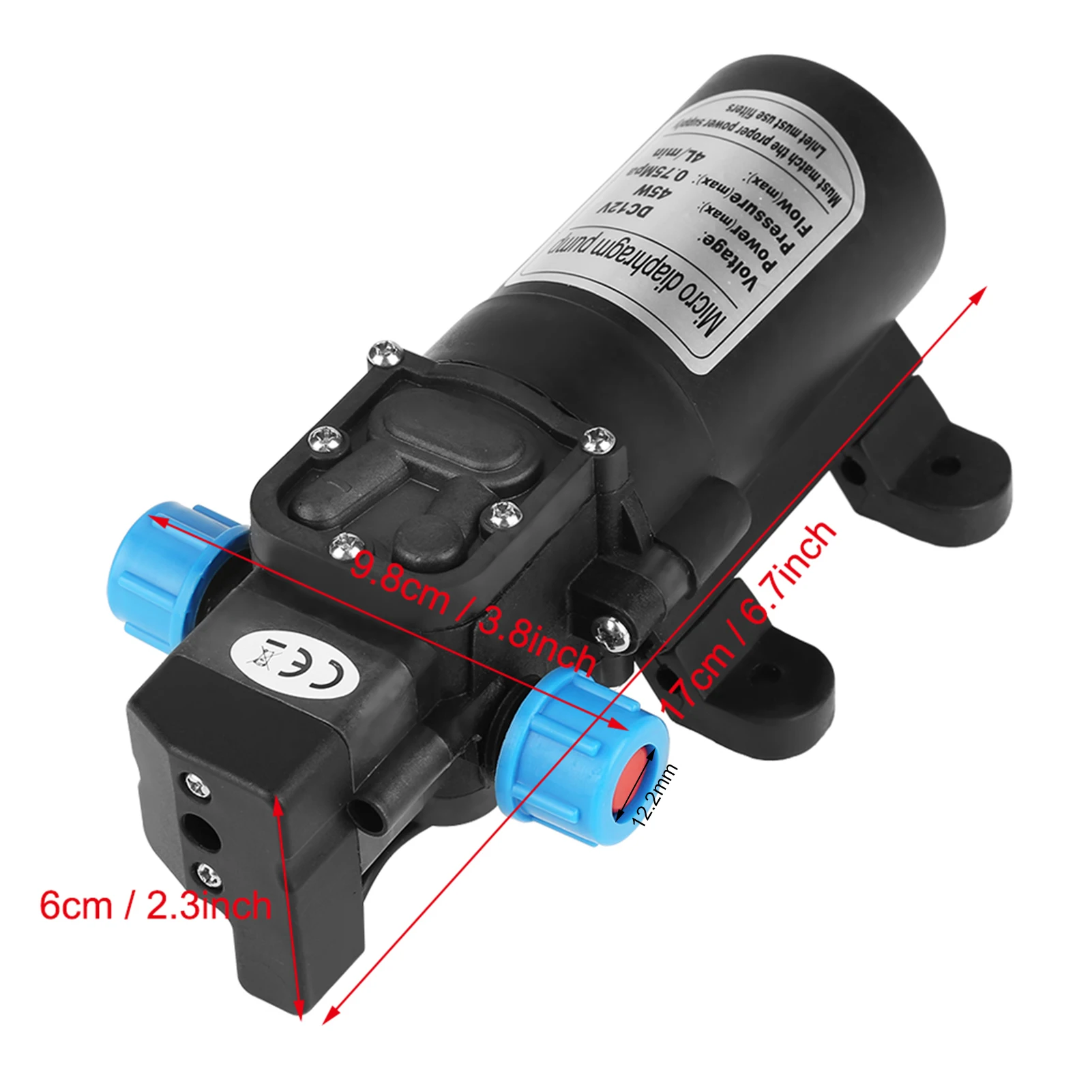 Diaphragm Water Pump, DC 12V 45W Micro Diaphragm Water Self Priming Pump Low Noise 4L/min Flow Black