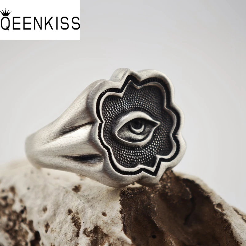 

QEENKISS 925 Sterling Silver Vintage Eye Open Rings for Men Birthday Wedding Party Christmas Father Groom Boyfriend Gifts RG7090