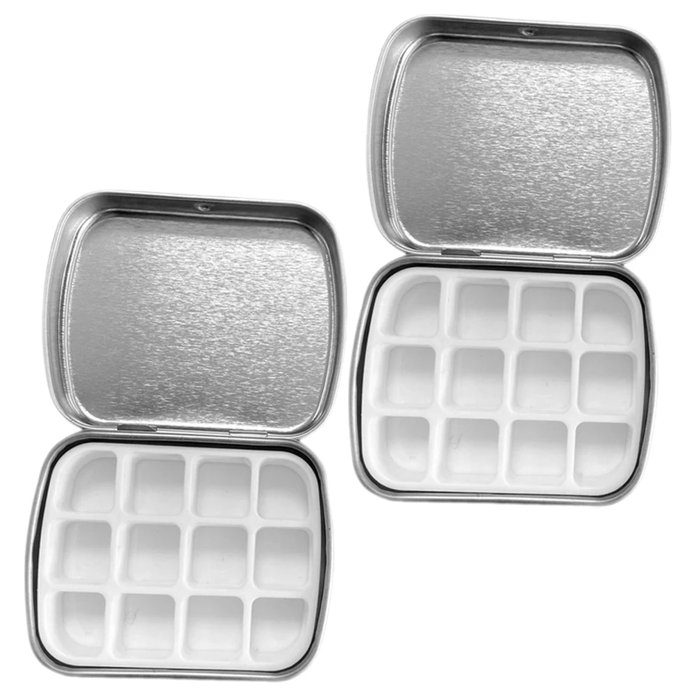 

2 Sets Empty Nail Polish Tin Box 12-Grid Palette Case Metal Storage Organizer For Diy Pigments Nail Polish Dispenser Holder