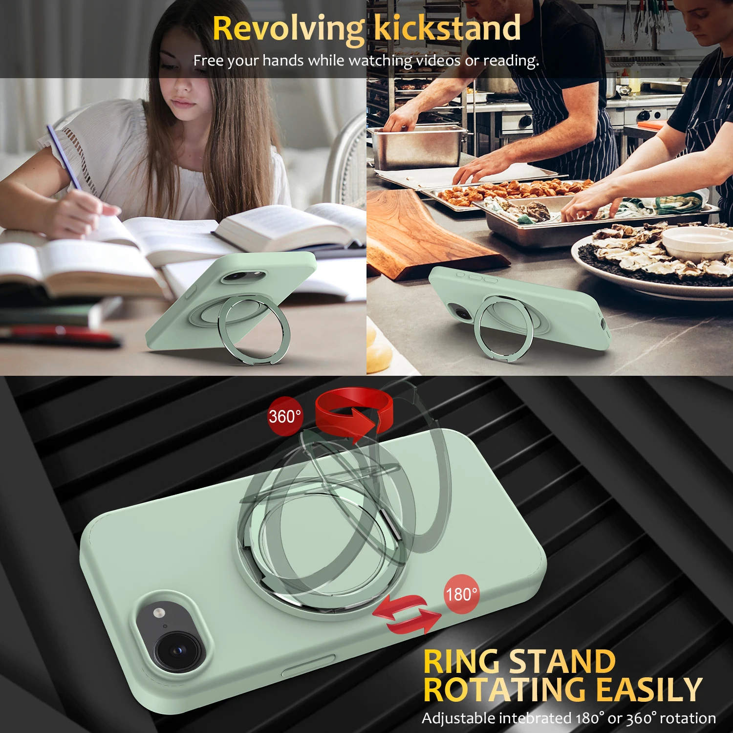 Etui na iPhone 17E 16E Silikonowe PC z Żelaznym Pierścieniem Magnetycznym, Odporne na Upadki, Obrotowe o 360 Stopni, z Funkcją Stojaka, Pokrowiec na iPhone 16E Bumper — zdjęcie produktu 6