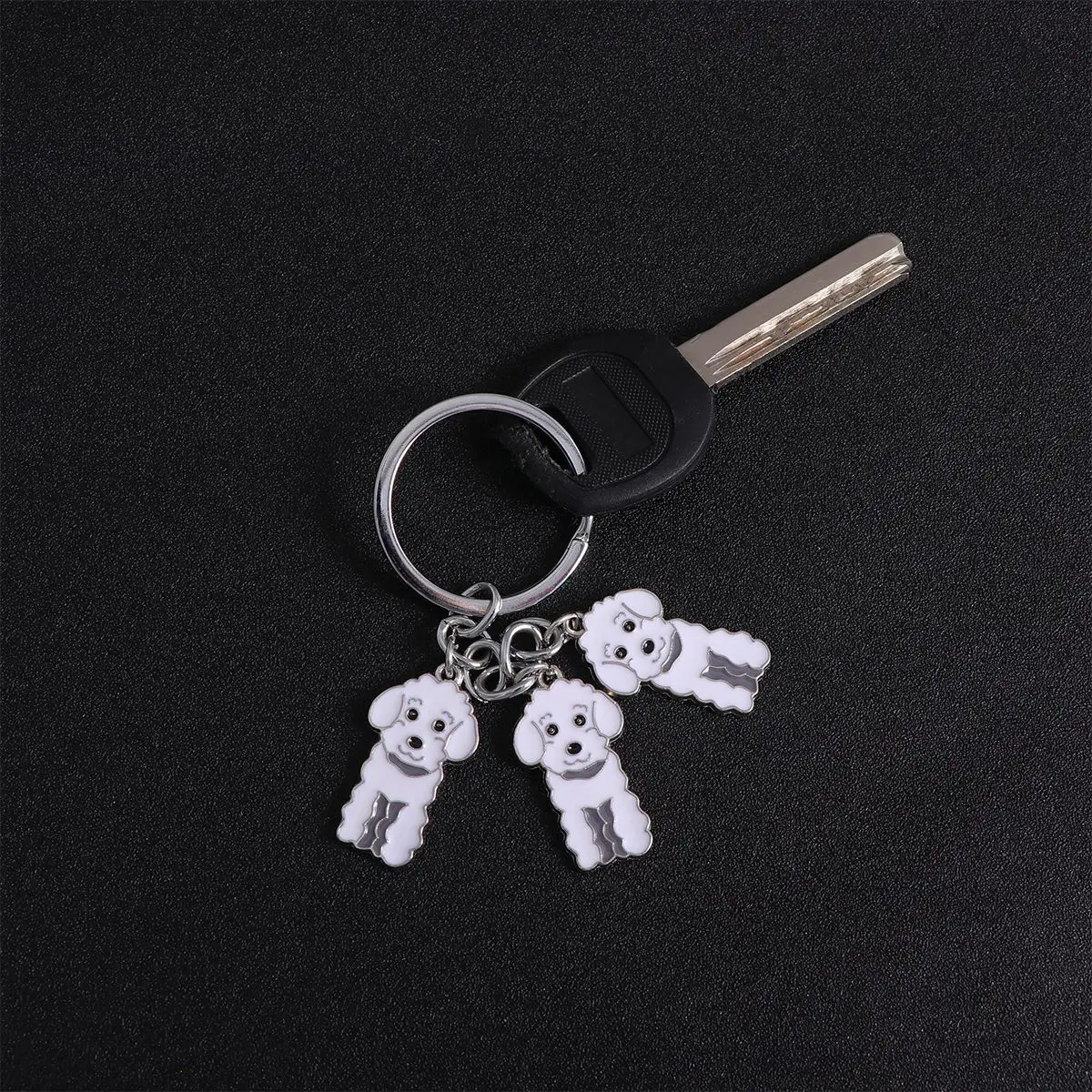 Poodle Shape Car Keychain Metal Dog Shape Car Keyring Decorations Hanging Pendant (Poodle Black) creative keychain