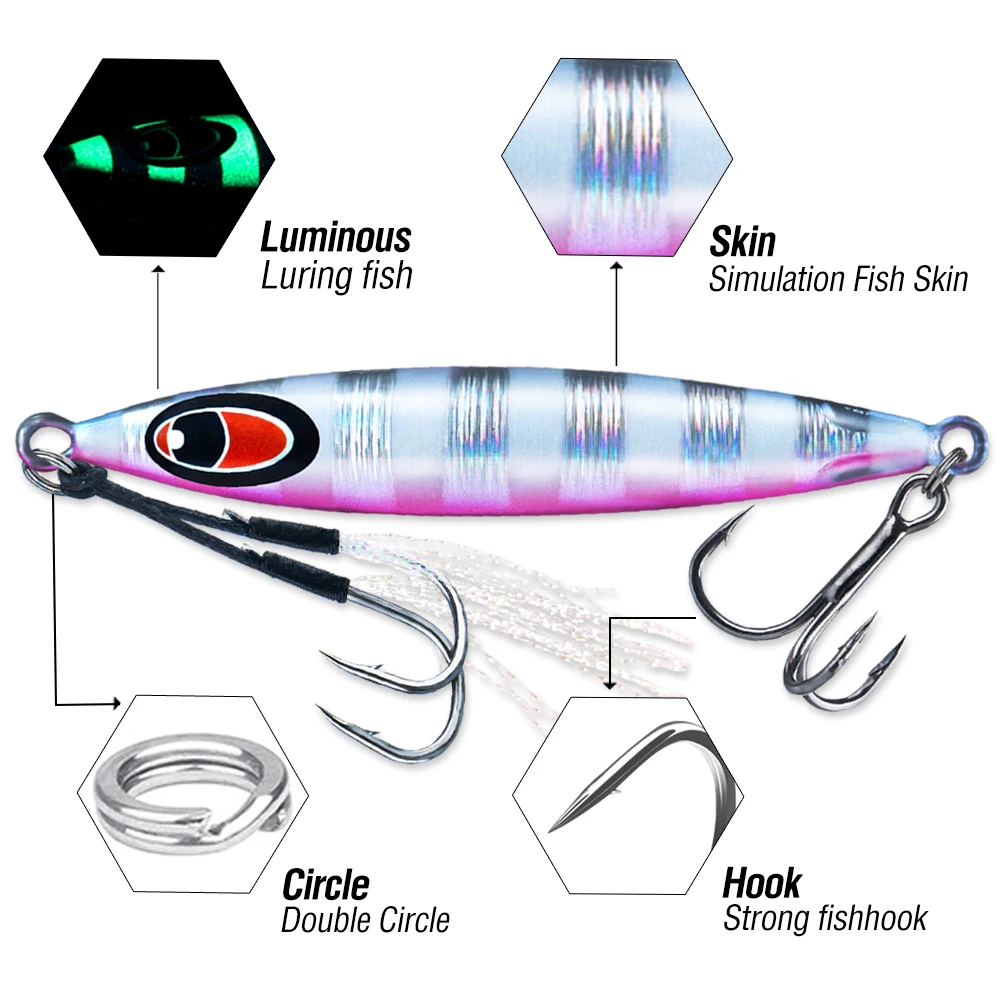 5 قطعة تهزهز الصيد مضيئة 10 جرام-60 جرام القفز السحر الاصطناعي الطعم الثابت المعادن الصب إغراء مع هوك حاد