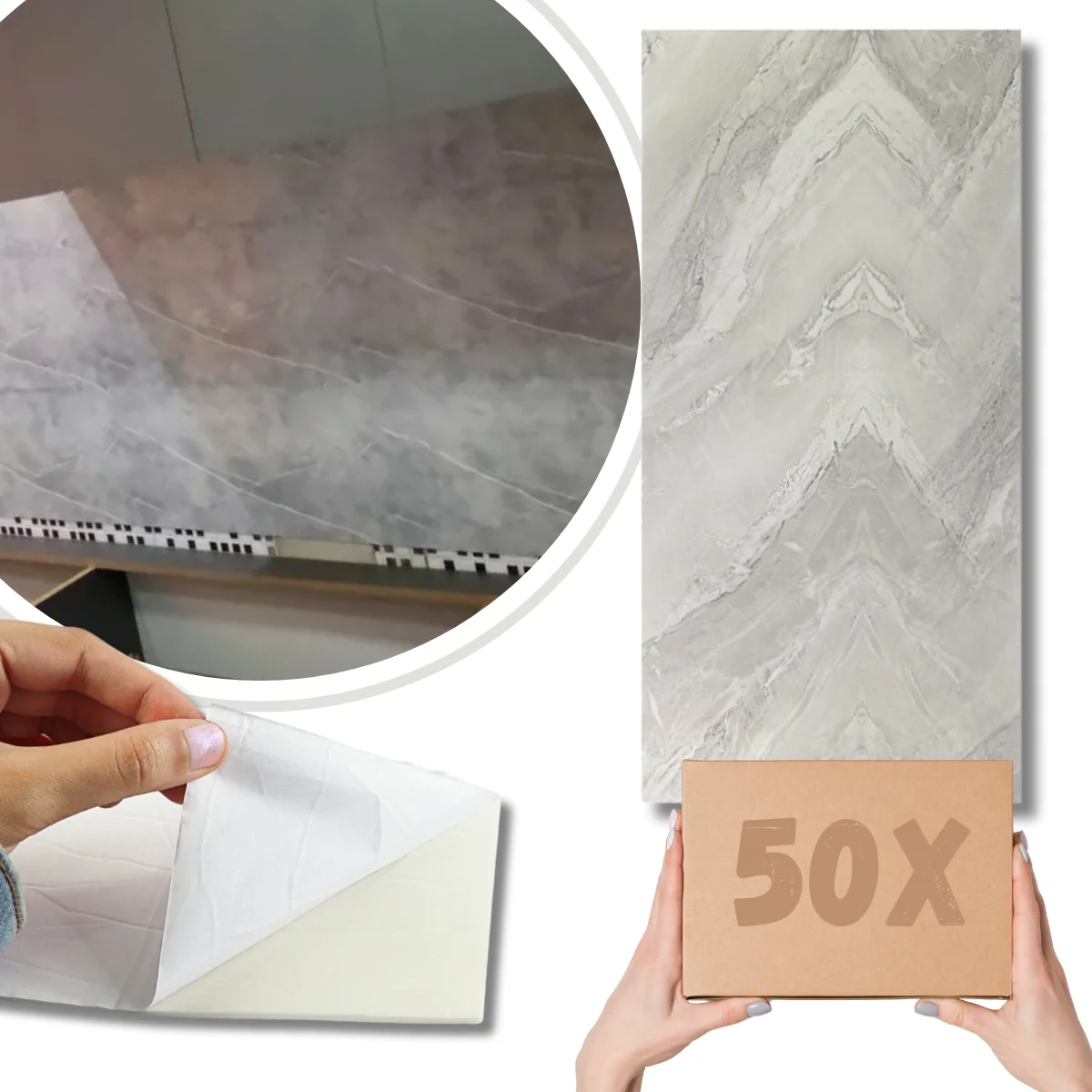 Kit 50 Grey Marbled Wallpaper Decorative Plate 30x60cm