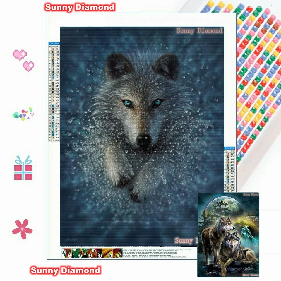 Diamond Painting Running Wolf Splash Posters Rhinestones Art Mosaic Men Women Encanto 5D Embroidery Cross Stitch Kits Home Decor