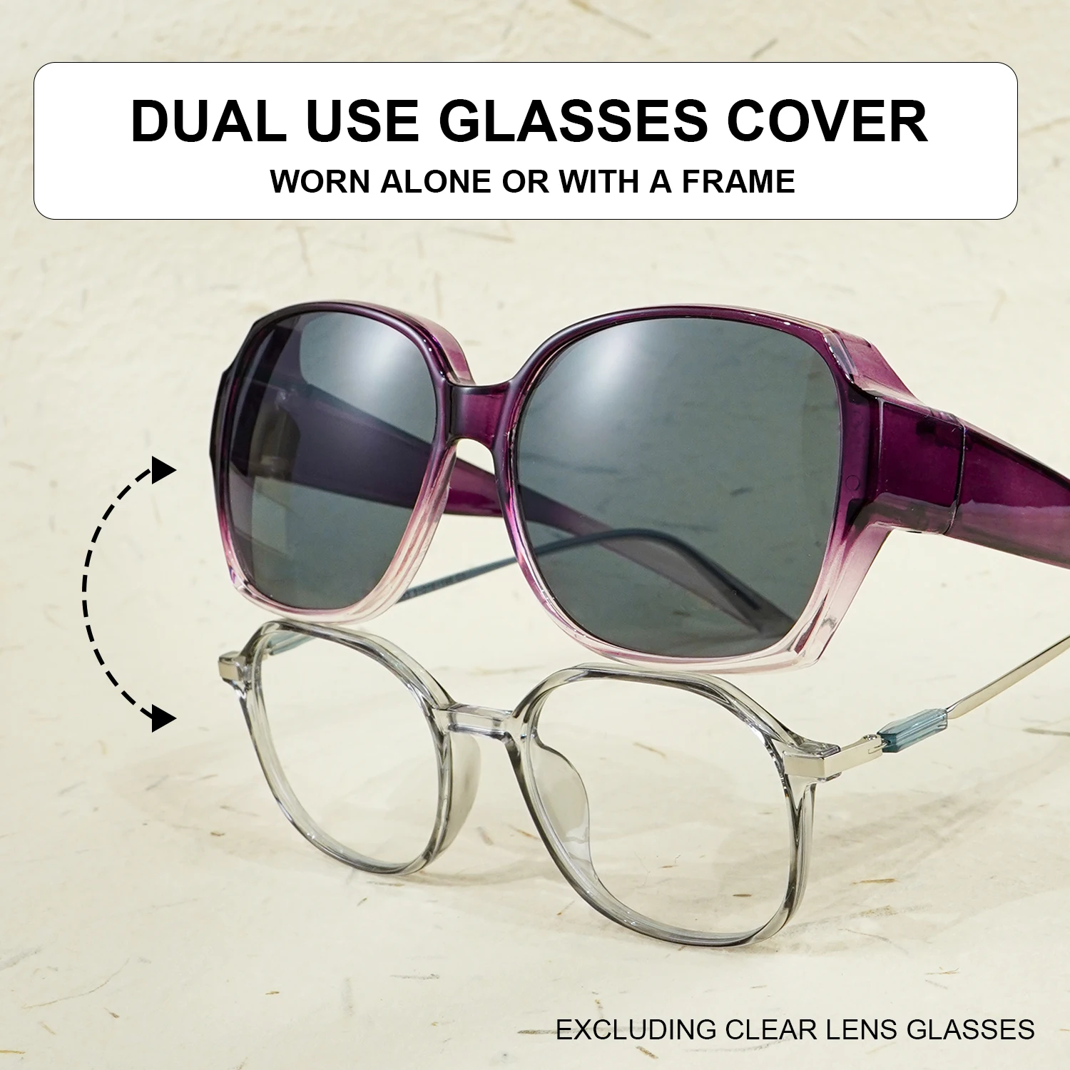 Fit-Over-Brille Retro übergroße quadratische Nachtsicht-Sonnenbrille, V400-Schutz, stilvoll für Outdoor-Sportfahrten – Detail 2