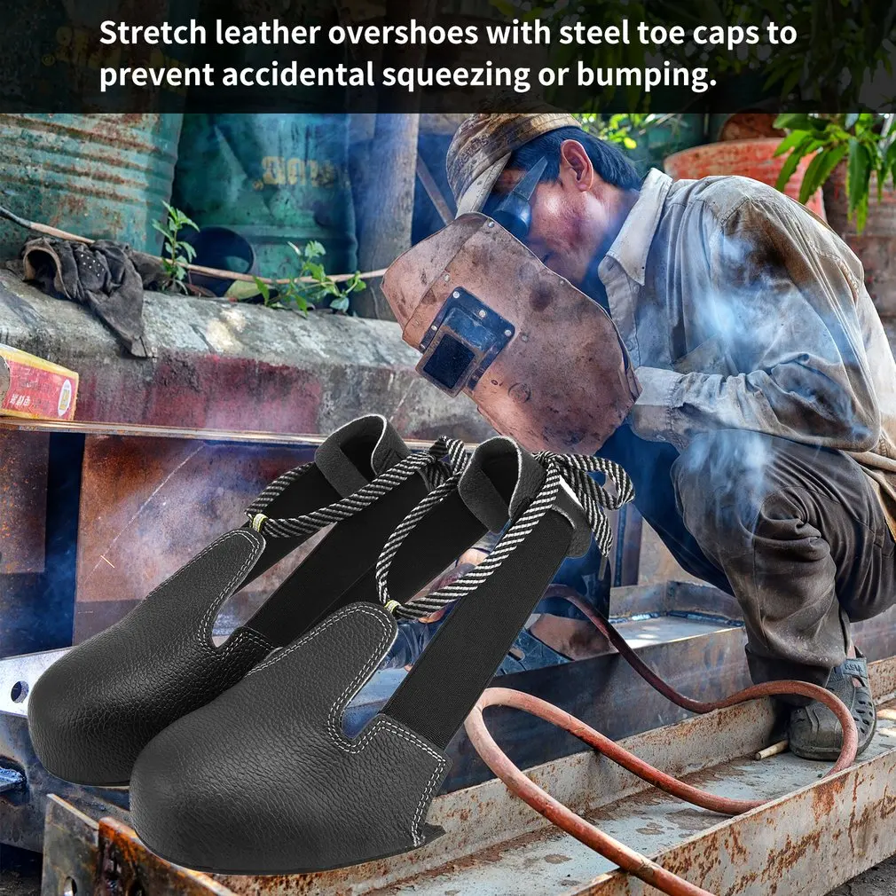 2pcs Anti-smashing Slip-resistant Steel Toe Safety Shoes Cover Universal Industry Protective leather Overshoes Unisex Protector