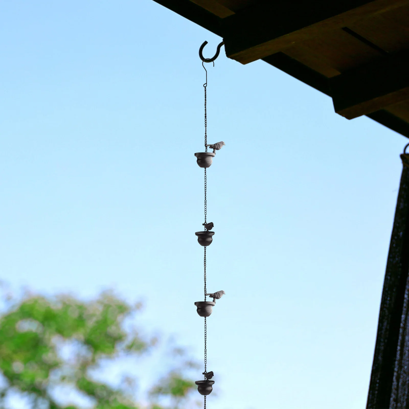 

2,4 м птицы на чашках металлическая дождевая цепь уловитель дождя для украшения крыши желоба металлическая дренажная дождевая цепь водосточная труба инструмент