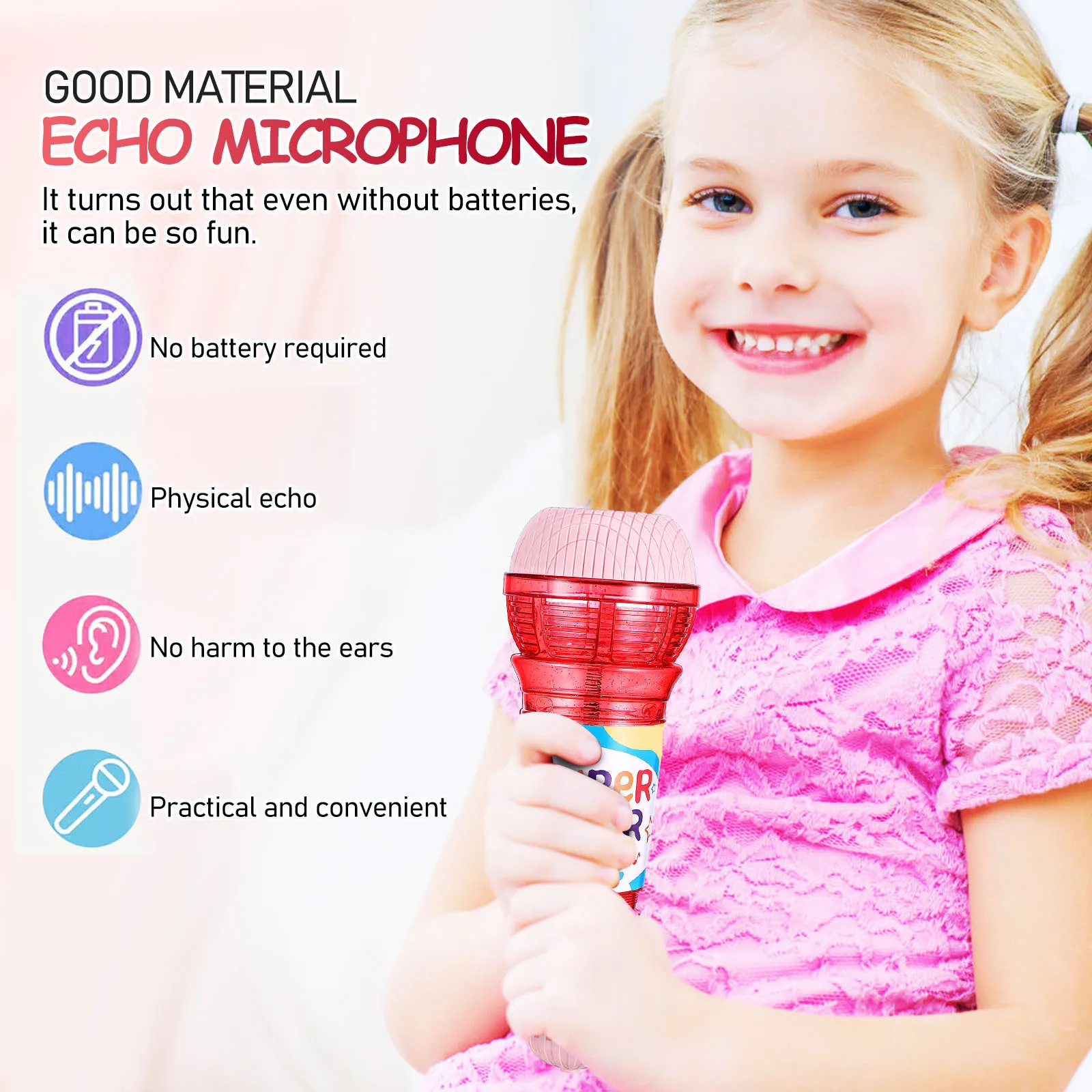 Echo Microphone Kids Lightweight Safe Baby Singing Prop Pretend Play Speech Therapy Preschool Party Favor Stocking Stuffer