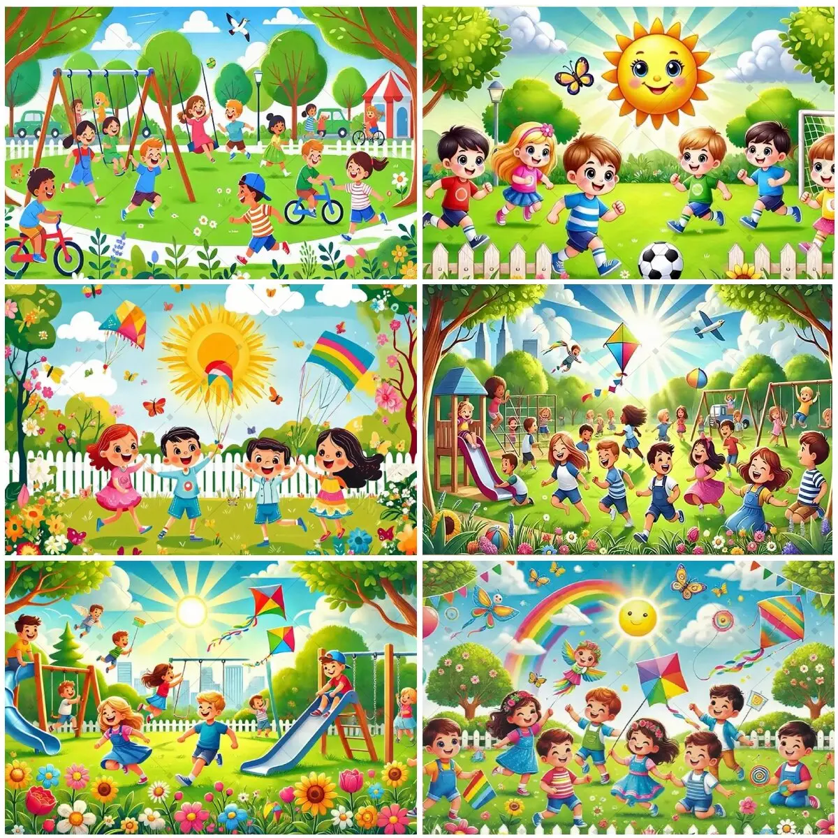 Spring Kids Happy Amusement Park Play Party Decoration Backdrop Garden Kite Party Supplies Photos Decor Banner