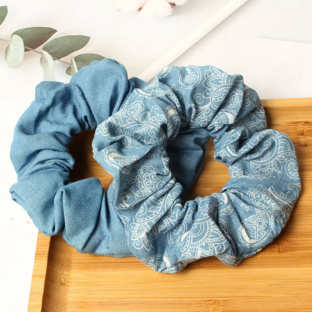 3 Stück Denim-Haargummis für Mädchen und Frauen, Paisley-elastische Haarbänder, Haargummi, Pferdeschwanz-Halter, Haar-Gummibänder, Denim-Haar-Accessoires – Detail 2