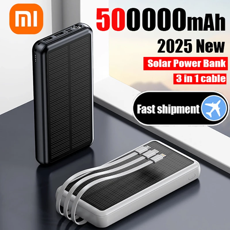 

Xiaomi 3-in-1 Solar Power Bank Built-in-cable 50000mAh High Capacity Charger Fast Charging With Flashlight For IPhone Samsung