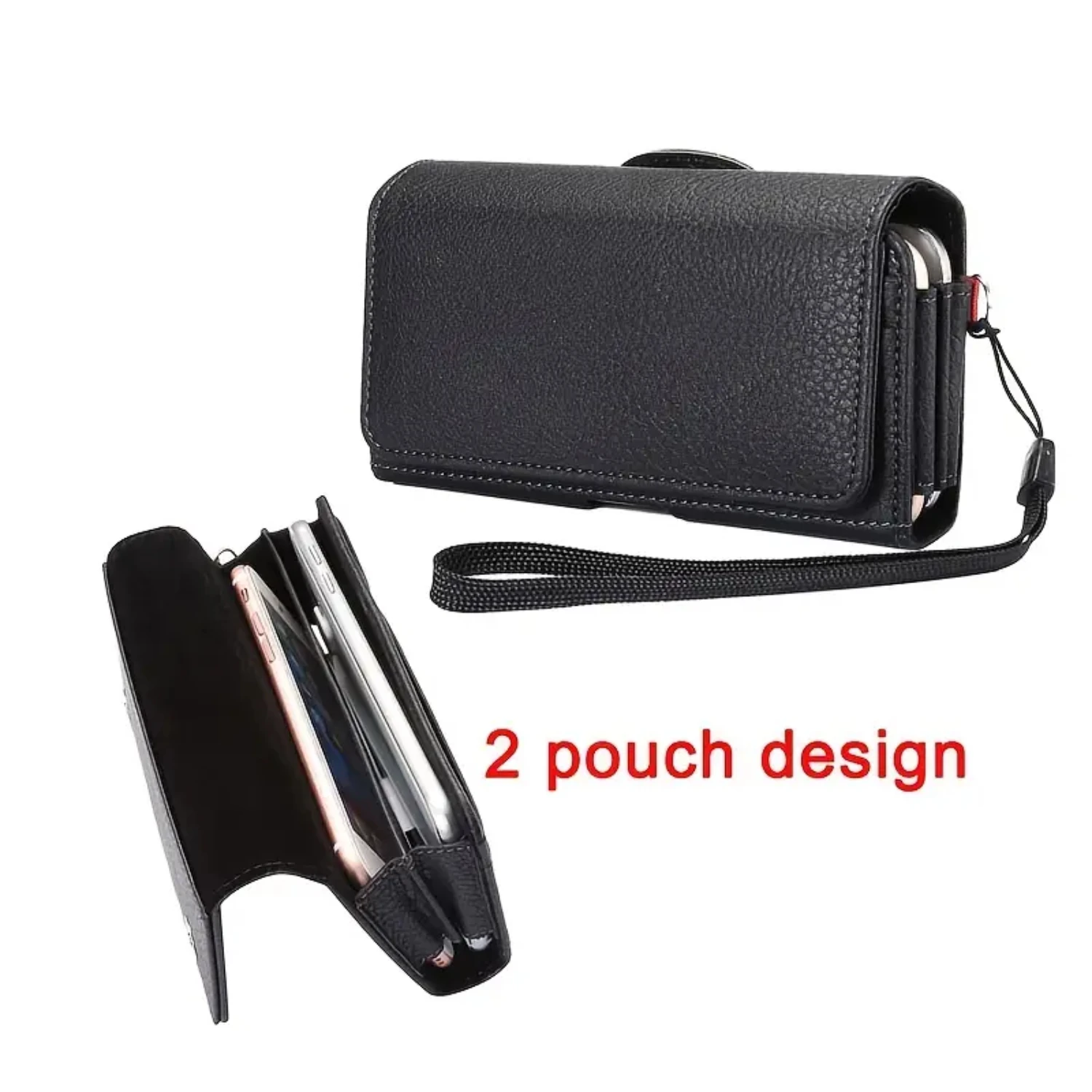 Included in this stylish, convenient, and durable men's universal PU leather cell phone holster with clip waist bag wallet is a