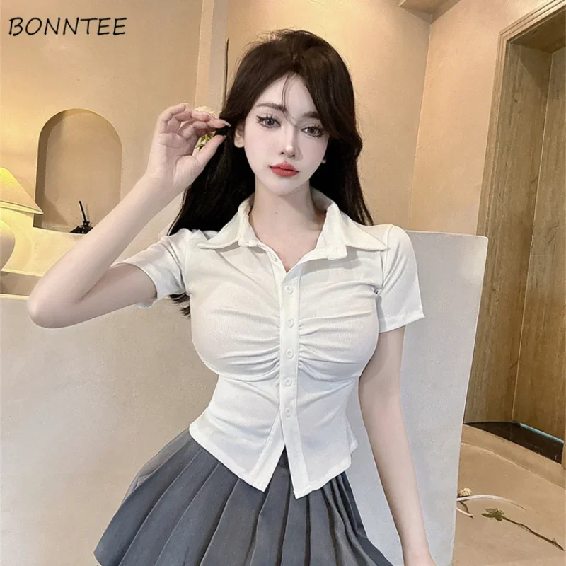 Białe wąskie koszule kobiety Hotsweet Sexy biuro Lady lato casualowe elegancki minimalistyczny Temperament koreańska moda na wszystko dopasowana odzież