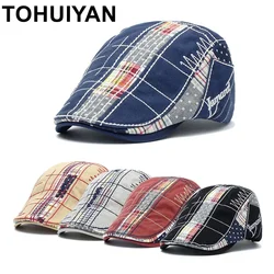 TOHUIYAN 2026 Plaid Cotton Newsboy Cap Men Casual Ivy Hat Duckbill Visor Cabbie Hats Summer Gorras Planas Flat Cap For Women Hat