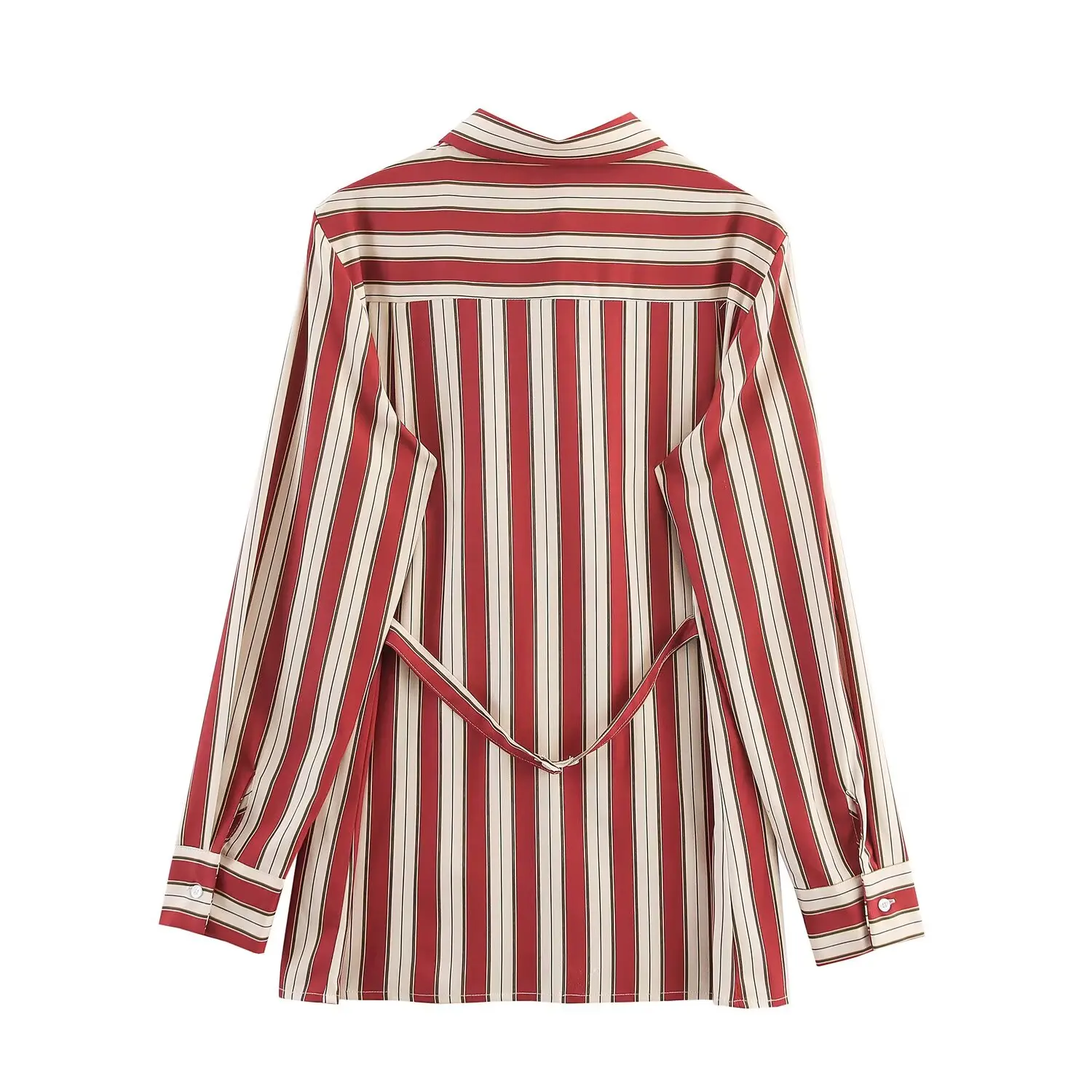 

ZBZR, осенняя новинка, женская мода, повседневная повседневная полосатая талия в длинную свеву irt, свободная кожа из полиэфирного волокна...