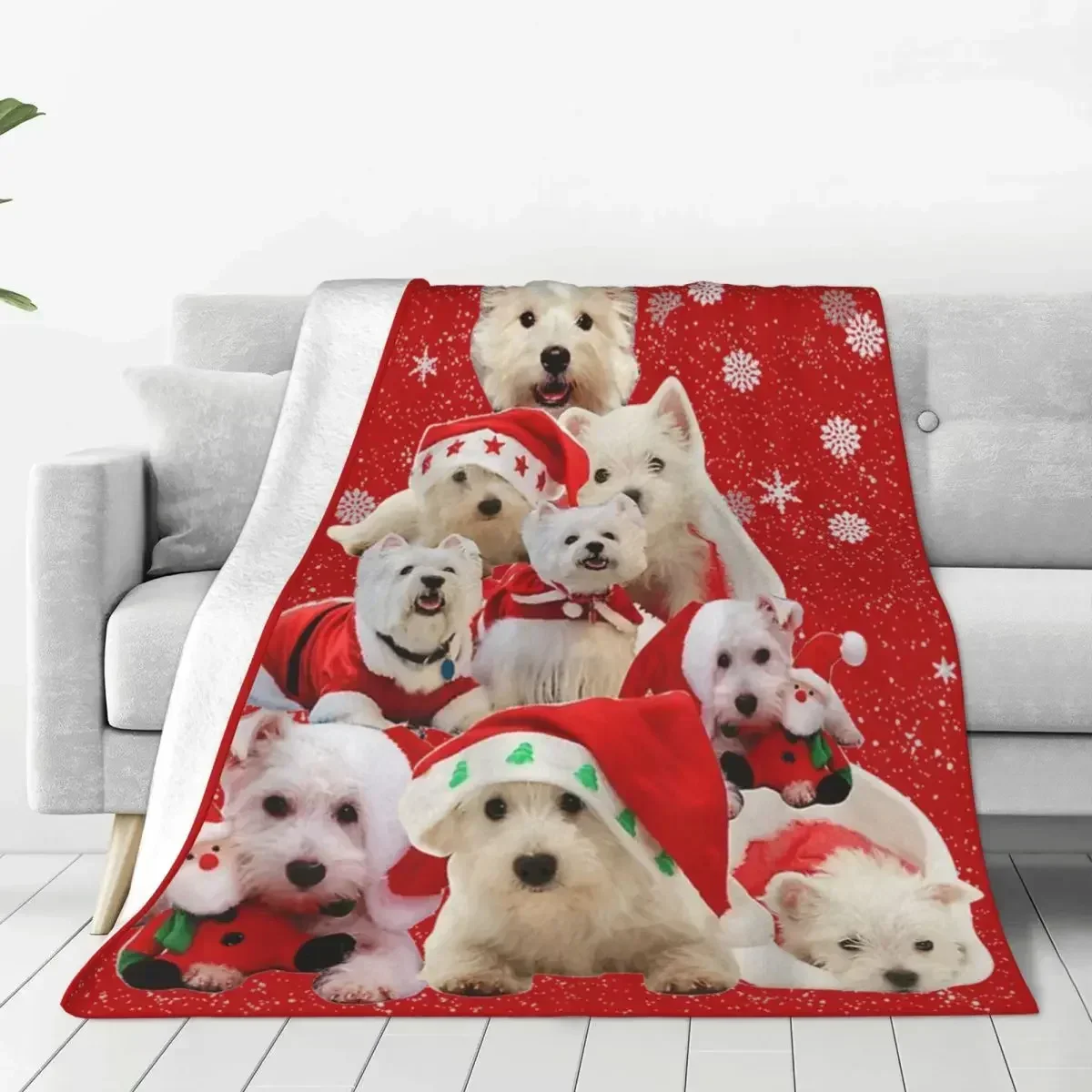 Westie Christmas Tree Dog Merch Blankets Flannel Home West Highland Terrier Dog Throw Blanket Cozy Soft for Bedroom Bedspread