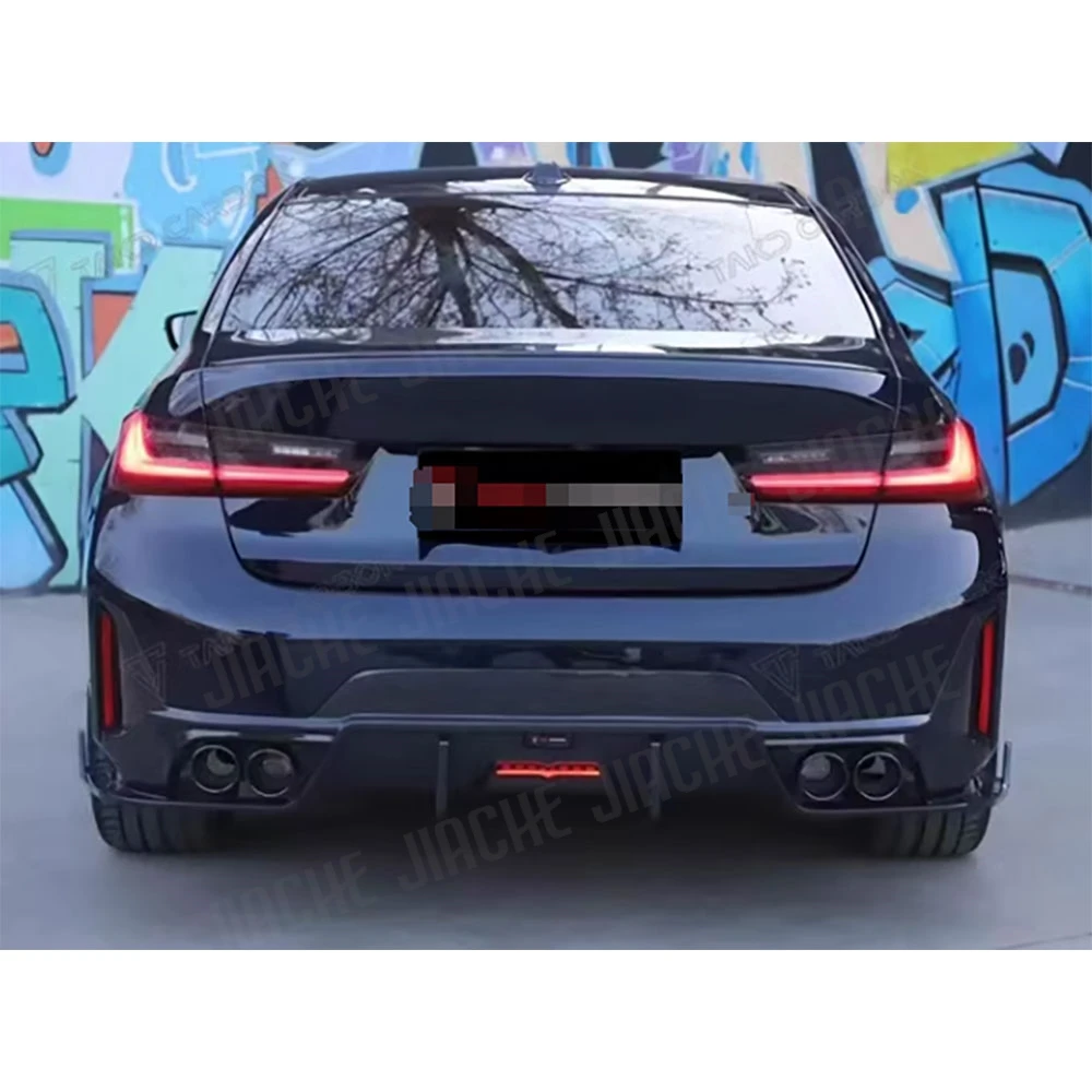 ألياف الكربون المصد الخلفي الناشر لسيارات BMW 3 Series G20 G28 LCI M Sports 2023 + FRP الشفة الخلفية مع ضوء Bodykit