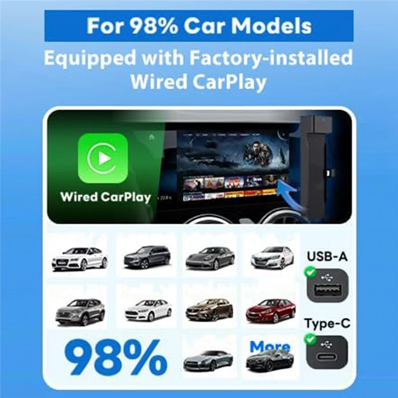 محول سيارة B50B-Carplay إلى محول - سلكي لعصا تلفزيون النار، HD لبث الفيديو/الألعاب