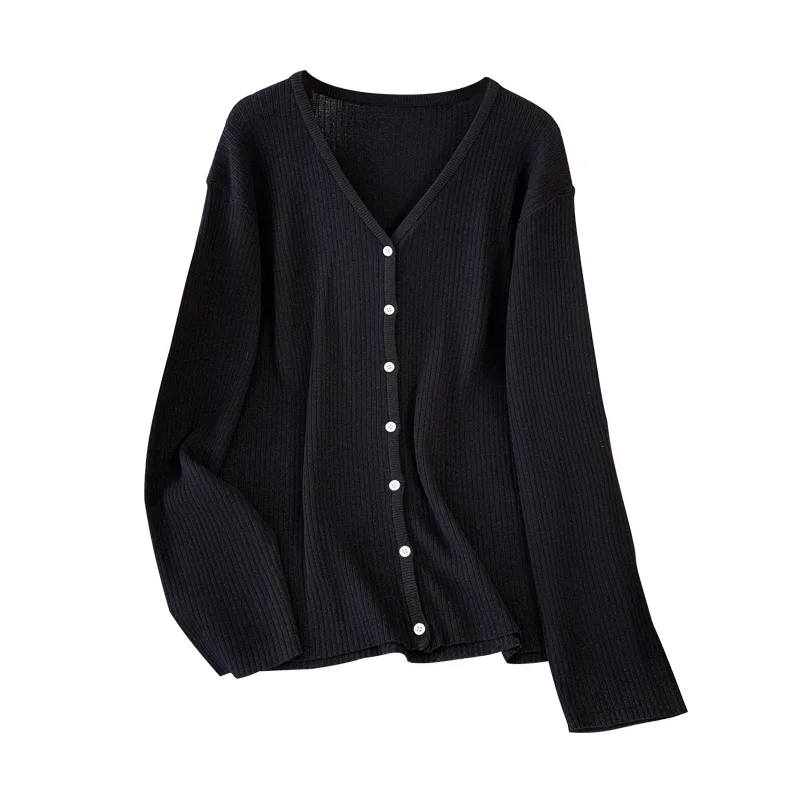 Plus size, knitted cardigan V-neck long sleeved T-shirt thin coat autumn top 9175