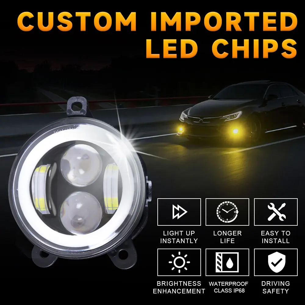 

2 шт. 4-дюймовые светодиодные противотуманные фары Halo Ring DRL внедорожные противотуманные фары для UTV Wrangler JK TJ LJ Dodge Journey 60 Вт желтый белый