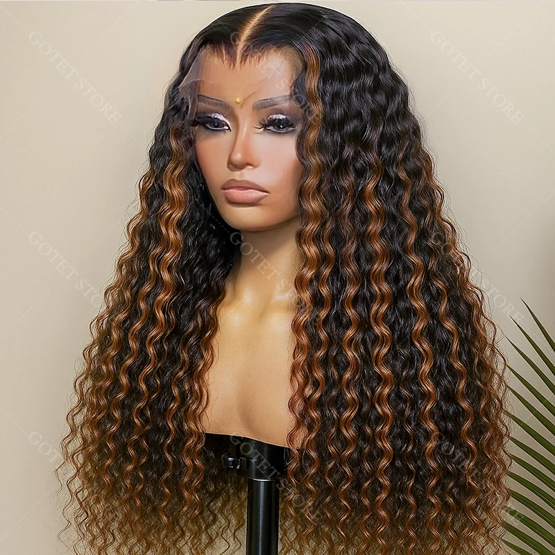 1B/27 Ombre Parrucche Ricci Marrone 13x4 HD Parrucche Frontali Del Merletto Dei Capelli Umani Indossare e Go Parrucche Glueless Evidenziare Parrucche Onda di Acqua Profonda