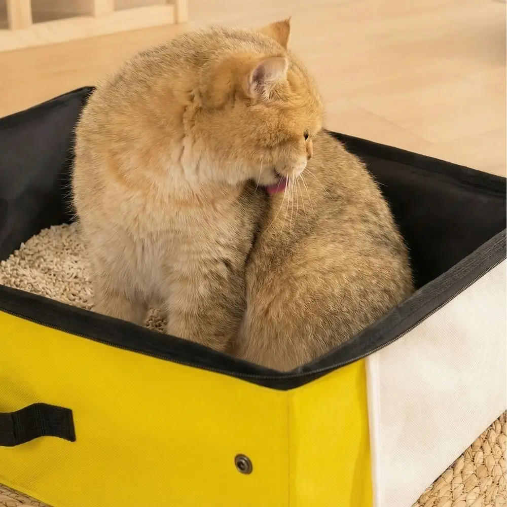 

Oxford Cloth Foldable Cat Litter Box Large Capacity Rectangular Portable Pet Toilet With Zipped Lid Waterproof Mobile Cat Toilet