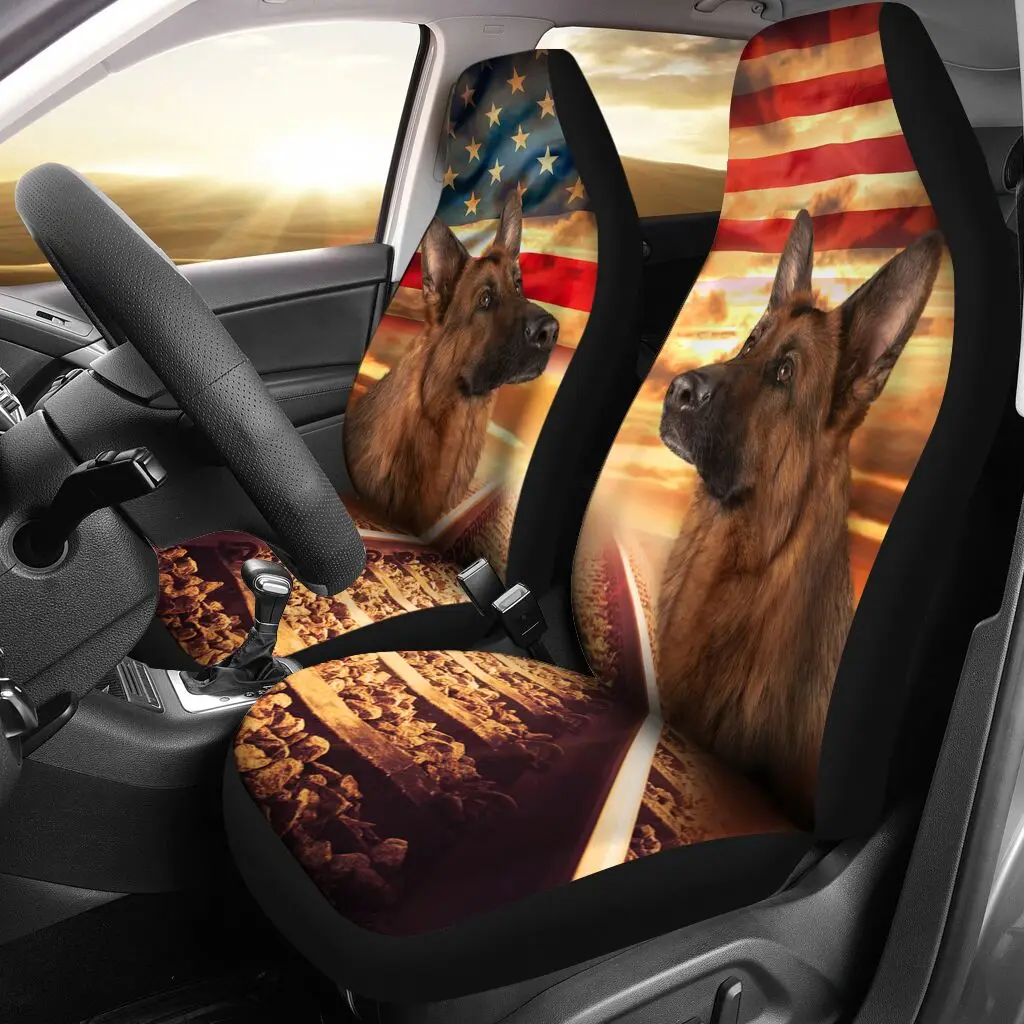 American Flag with Hound/Collie/Bulldog Washable Car Interior Vehicle Seat Cover Anti-Slip Universal Soft Car Front Seat Covers