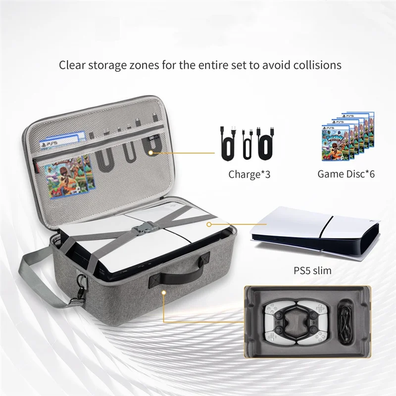 

QWE-Carrying Case For PS5 Slim, Portable Travel Hard Shell Storage Bag Holds Console, Controller, Game Accessories