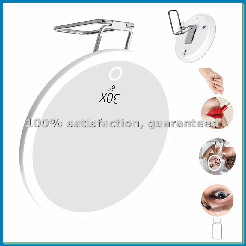 30x Magnifying Mirror with Light Portable Led Table Stand Make Up Mirror with Lights Foldable Pocket for Travel-ABLL