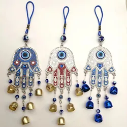 Fatima Hand Wind Chimes Hanging Ornaments Turkey Blue Evil Eyes Metal Small Bell Pendant Outdoor Hamsa Garden Wall Decoration