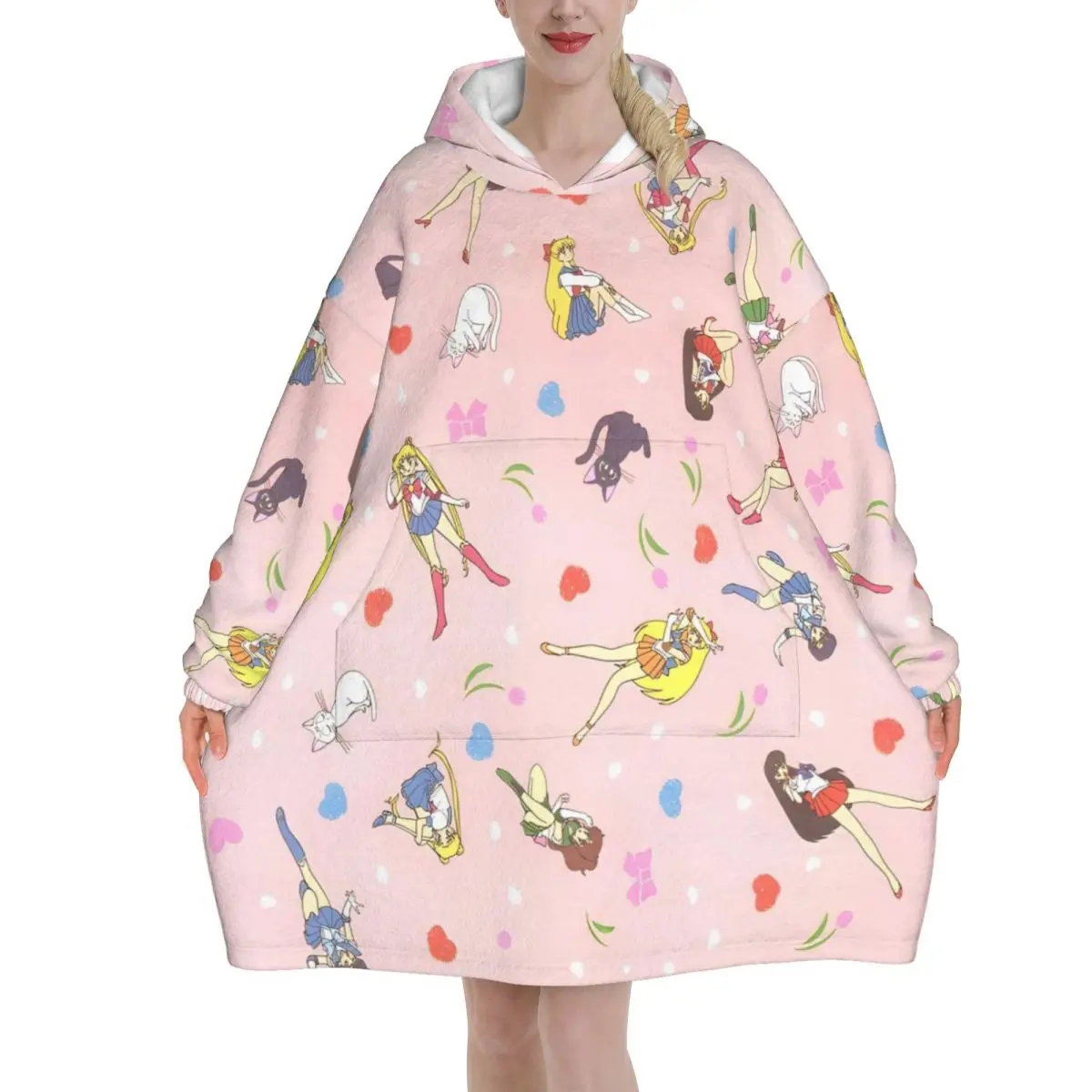 Sailors lunes Luna filles Anime couverture à capuche couverture portable grande avec poche sac de couchage chaud doux confortable Onesie