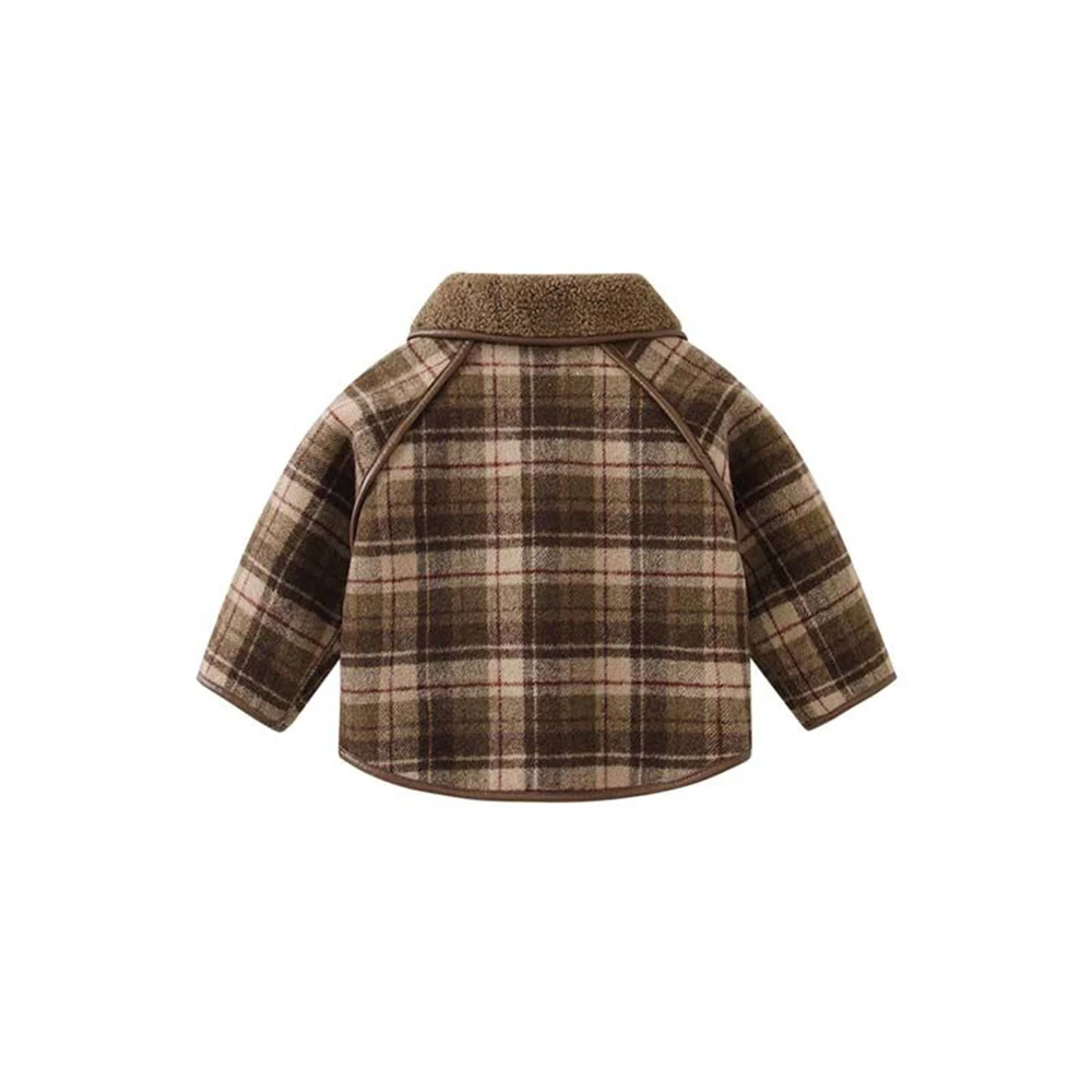 Baby Boy Girl' Double Breasted Woolen coat Autumn Winter Fashion Plaid Jacket Korean Children's Warm Casual Outerwear