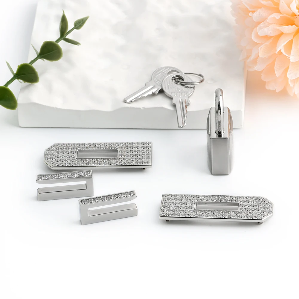 1/2/5Sets Silver Diamond Steel Lock Puller Slider For Birkin 30 Handbags Bags Hook Clasps Eyelet Plate Rivet Studs Accessories