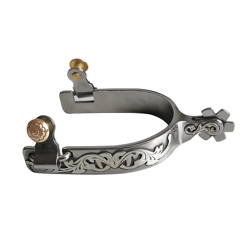 Stainless Steel Western Spurs With German Silver Overlay Rowel Brass Buttons Pair Pack SP5132
