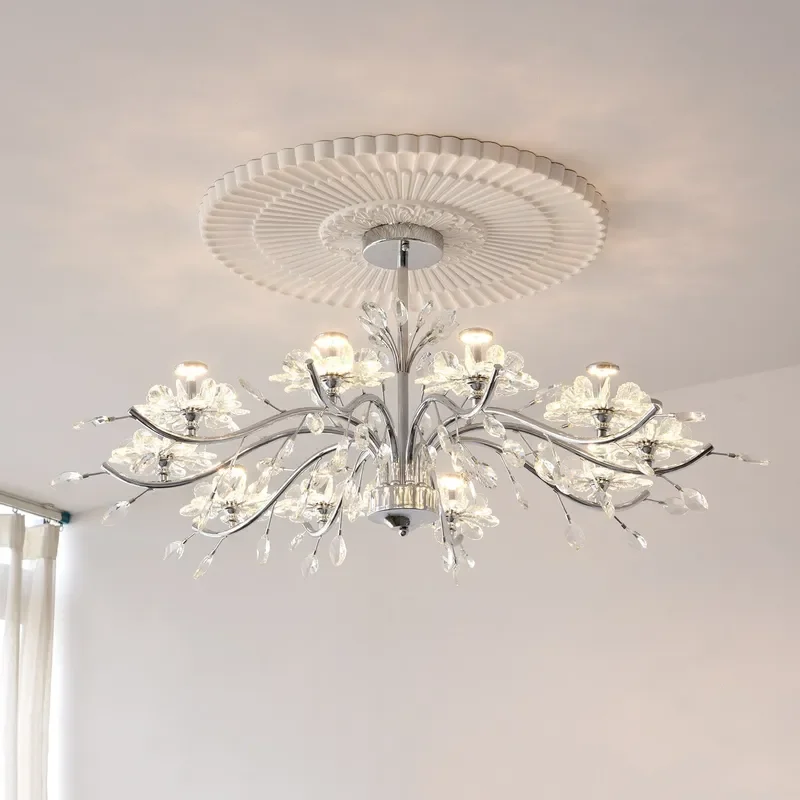 for French Simple Crystal Flower Chandelier Villa Living Room Hall Main Light Medium Ancient Style Advanced Eye Protection