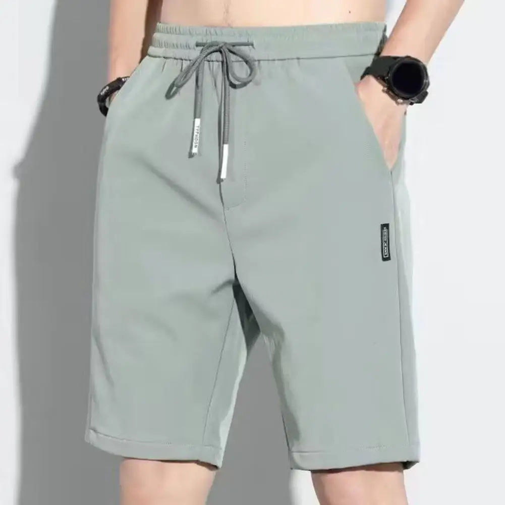 2024 Summer Mens Shorts Elastic Drawstring Waist Straight Wide Leg Shorts Pockets Design Ice Silk Sport Shorts