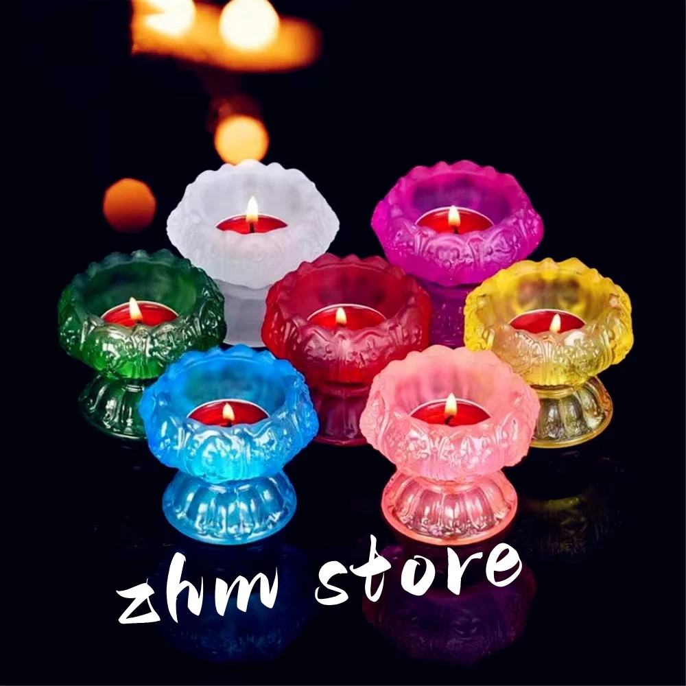

Multicolor Buddhism Hall Ghee Candlestick Holder,Lotus Flower Shape Altars Desk lamps,Resin Candle Butter Lamp,Buddhist Item