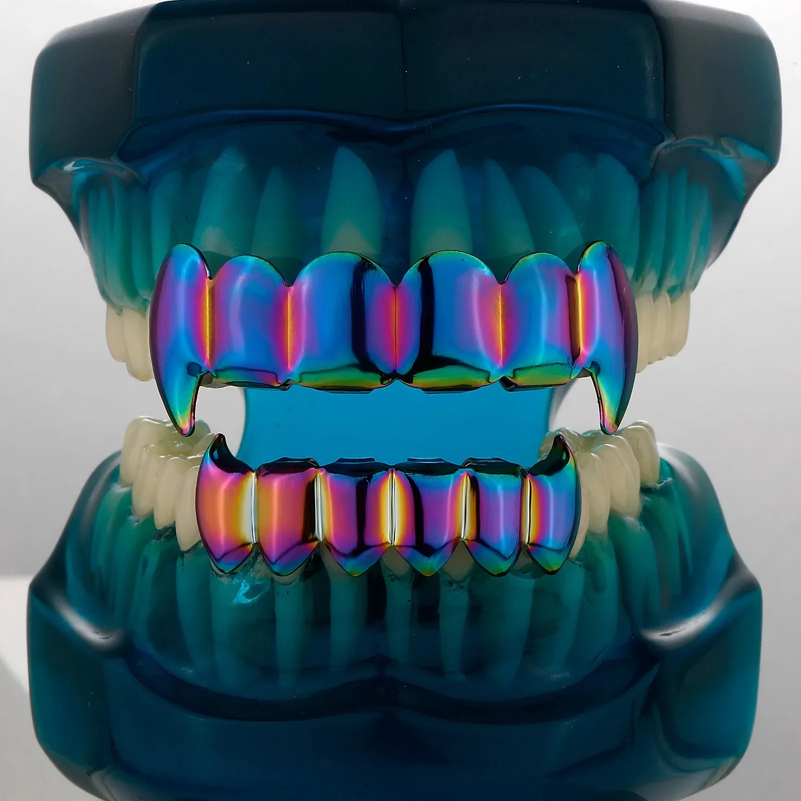 Rainbow Color Hip Hop Grillz Set 6-8 Teeth Smooth Surface Quenched Men Women Top & Bottom Shinny Punk Rapper Jewelry Accessory image 3