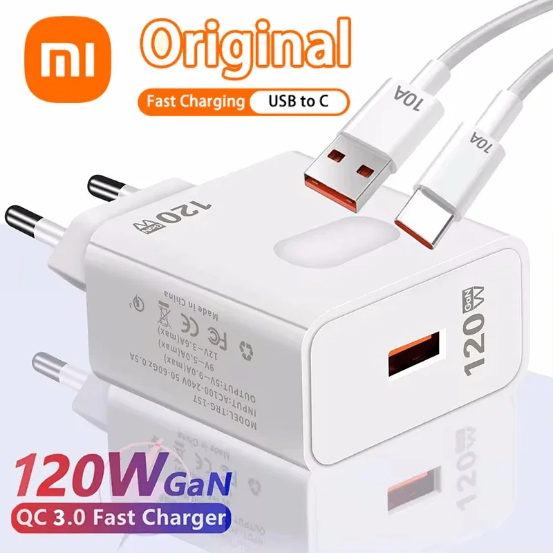 Xiaomi 120W GaN USB Charger Fast Charging QC3.0 USB Type C Cable Mobile Phone Charger Adapter For iPhone Samsung Huawei Charger