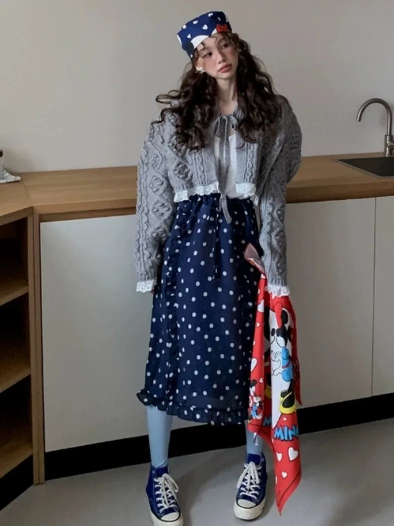 Faionable Knitted Twisted Cable Sweater Coat Women's Spring Autumn Small Size Personali Knitwear Outerwear with Belt