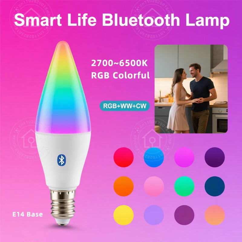 Led Bulb Candle Smart Lamp 5W E14 TUYA Bluetooth Dimmable RGB Light 220V APP Group Control Smart Life For Home Room Decoration